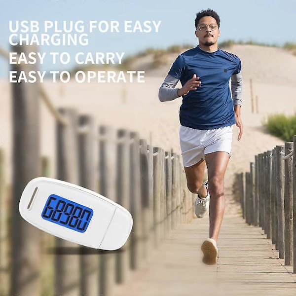 3D Stegräknare för Promenader, Bärbar Sport Stegräknare med Snodd, USB Uppladdningsbar Stegräknare med Bakgrundsbelysning