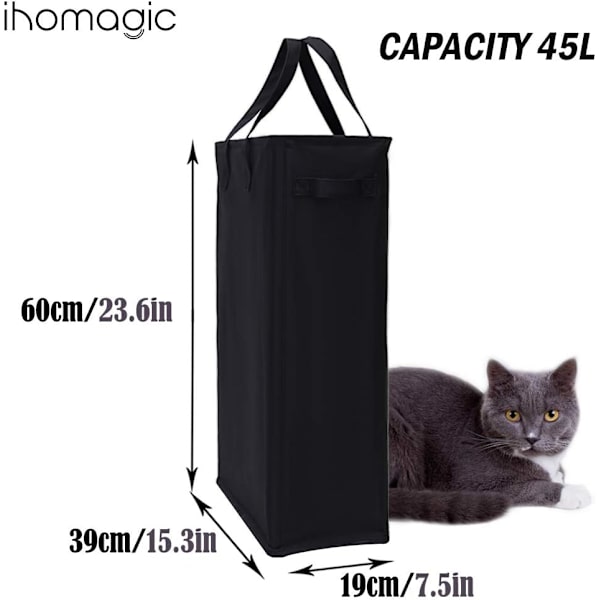 45L Vaskeromkurver med håndtak (Svart), Foldbar Tynn Vaskeromkurv