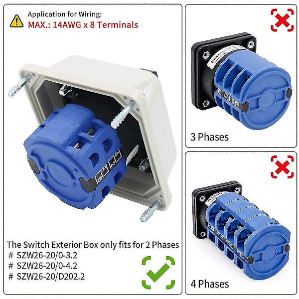 Universal Rotary Changeover Switch SZW26-20/D202.2D med Hovedbryter Eksteriør Boks 660V 20A 3 Posisjoner 2 Fase