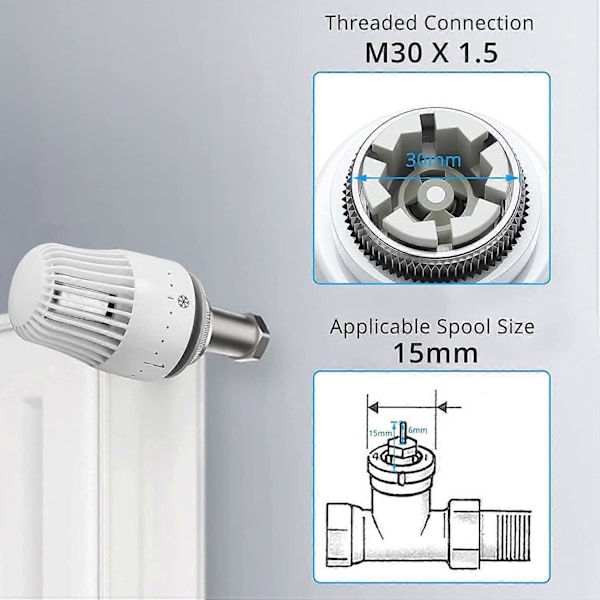 4-pakning termostatisk hode, erstatningshode for M30 x 1,5 radiatorventil, termostatisk radiatorventil