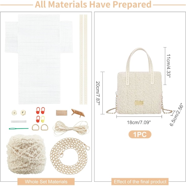 /#/18 st beige DIY stickning virka väskor kit, handgjord vävd väska/#/