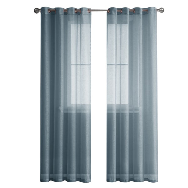 2 Piece Tibetan Blue Sheer Curtains 100x250cm Imitation Linen Ey