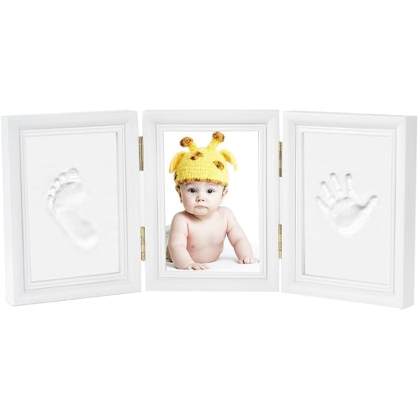 #(3 delar Vit) Baby Fot- och Handavtrycksram - Baby Handavtryck Fot- och Foto Ram Kit för Pojkar Perfekt Baby Shower Present#