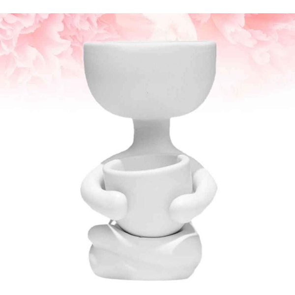 *Keramisk Blomsterpot Portræt Blomsterpot Bord Sukkulent Kaktus Humanoid Vase Desktop Blomsterstand Sort Plantebeholder 6X6x10cm (Sort)*