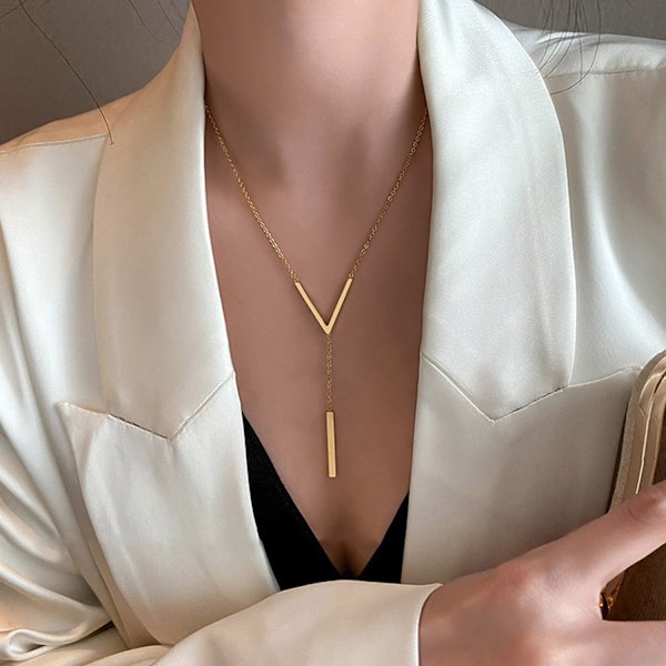 #Långt geometriskt halsband med hänge#