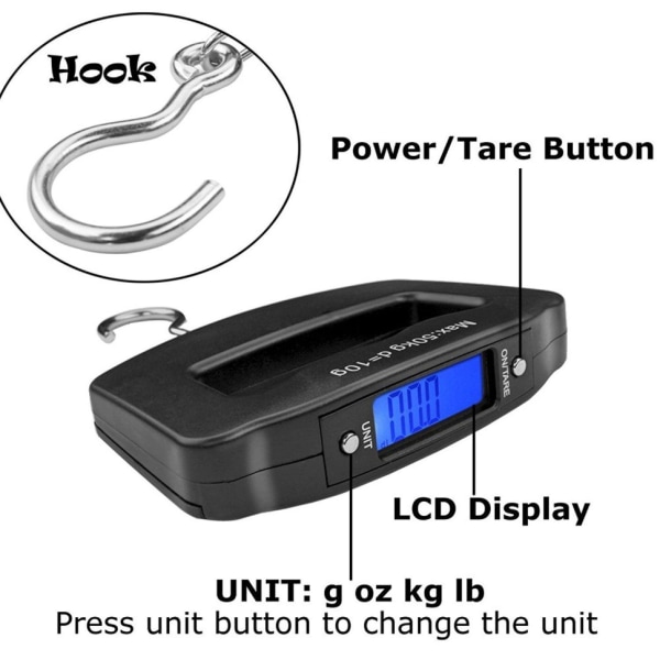 Bagagevåg 50kg/110lb Digital Bagagevåg med 4 Enheter (Kg/