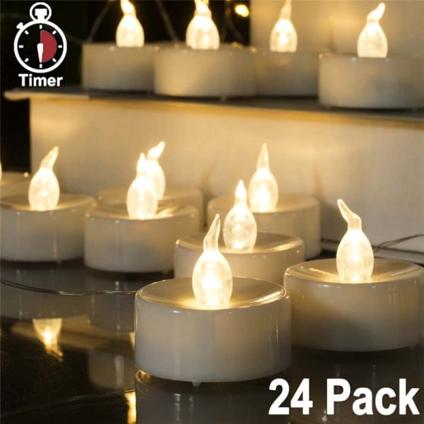 #24 Flammeløse LED-telys, varmgul, realistisk flimrende Fl#