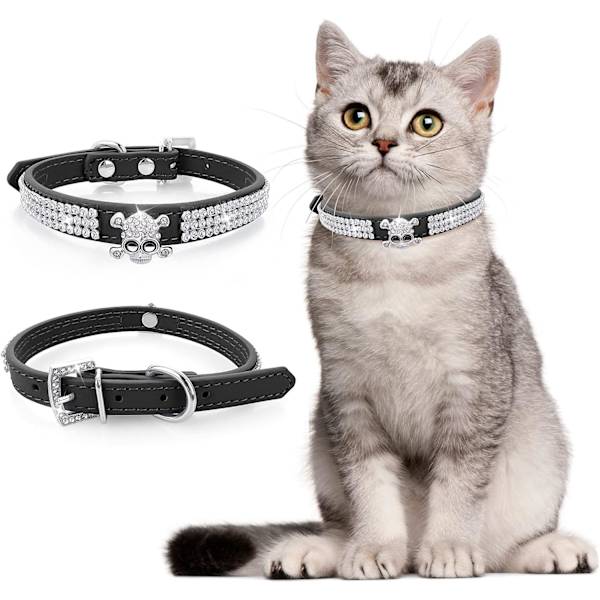 m-Blå, rosa - 2 stycken Justerbara syntetläderhalsband med r