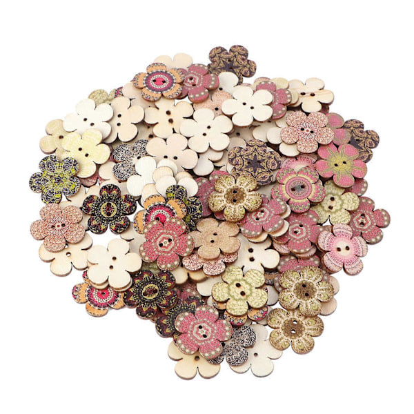100 stk. Træknapper DIY Blomsterformede Knapper Farvet Tegneknap