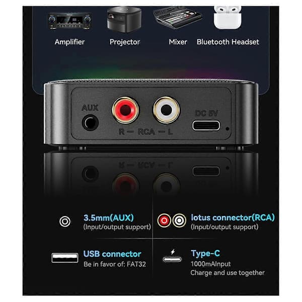 Ny 5.4 Bluetooth-adapter Audio Mottaker FM Frekvensmodulasjon Sender Lossless U Disk En til To