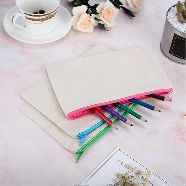 12 kpl Tyhjiä DIY-kasseja Kangaskynäkotelo Tyhjiä meikkipusseja - Kangaskynäpussi Irtotavarana Kangas Kosmetiikkalaukku Monikäyttöinen Matka-wc-laukku 21 x 12,7 cm