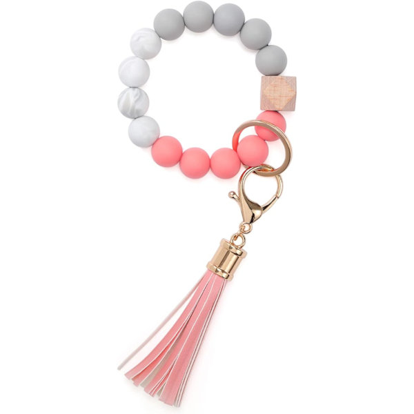 Pink - Blød Keramik Perle Armbånd Nøglering - Sød Pige Nøglering