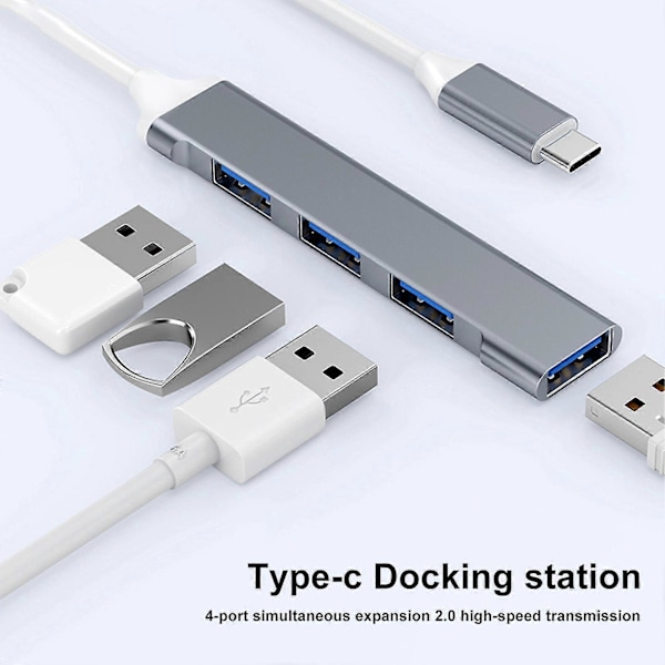 Multifunktionell Dockningsstation 4 Port USB-C Hub Plug And Play Höghastighetsdataöverföring Typ-C/USB3.0 till USB2.0 Multi Splitter Adapter Laptop Tillbehör