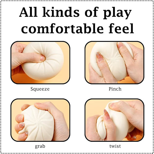 *Squeeze Stressboll, Stressavlastningsboll, 2 st Bun Squishy, ​​Sen*