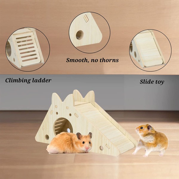 #3 Hamsterhus Trähus för Smådjur Naturligt Boendehus för Hamster Gerbil Råtta Chipmunk 3 Färger Rosa Blå Grön#
