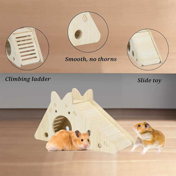 #3 Hamsterhus Træhytte til Lille Kæledyr Naturlig Levested for Hamster Gerbil Rot Chipmunk 3 Farver Pink Blå Grøn#