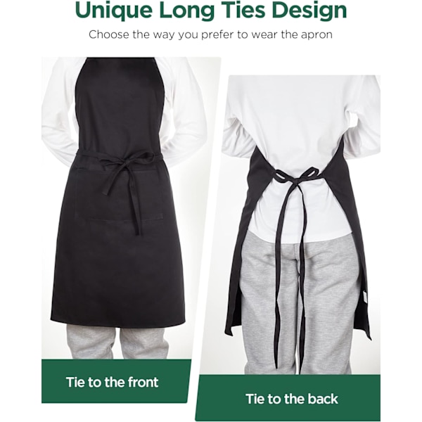 (Svart Polyester) 2-pack Köksförkläde med 2 Justerbara Fickor