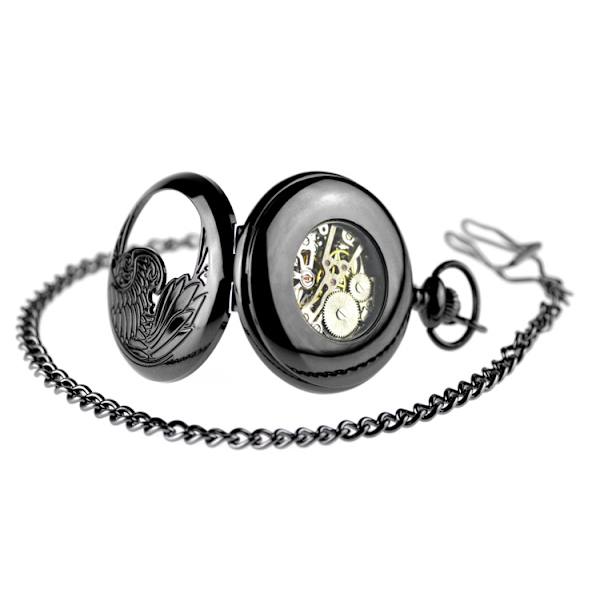 #U Ørn/Engel/Fenix Blå Romertal Urværk Lommeur Stål Skelet Vedhæng Halsk Sort#