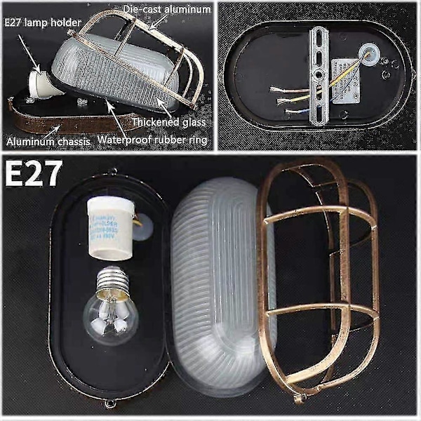 (1-pack) Utomhus Vägglampa, Oval Gjuten Aluminium Sconce Lampa, Nautisk Marin Vägglampa Industriell Vintage Lampa, Båtlampa, Dekorationsvägg Uteplats