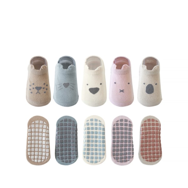 /#/5PCS Baby Girl Boy 5 Par Sockar Bomull Halkfria Småbarnsstrumpor Cartoon Mönster Lämplig för 1-3 Års Barn/#/