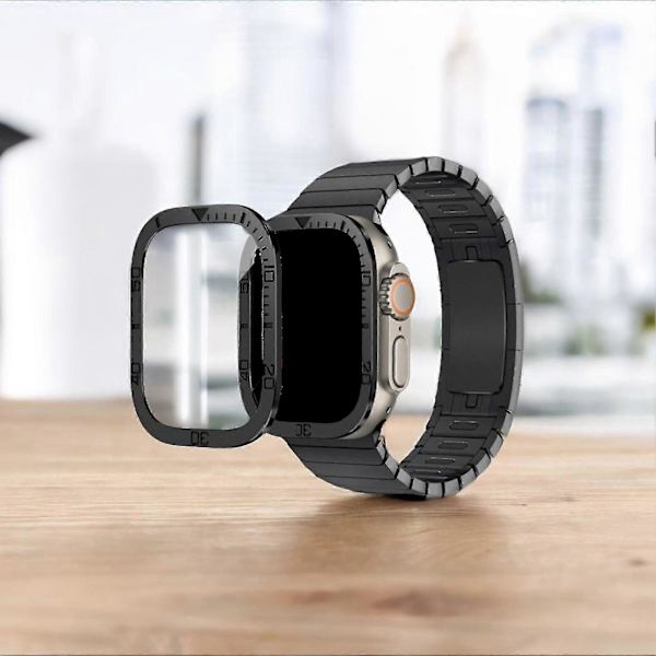 Ultratydligt klockhärdat glasskydd med metallram, tidsskalramskydd för iWatch 8