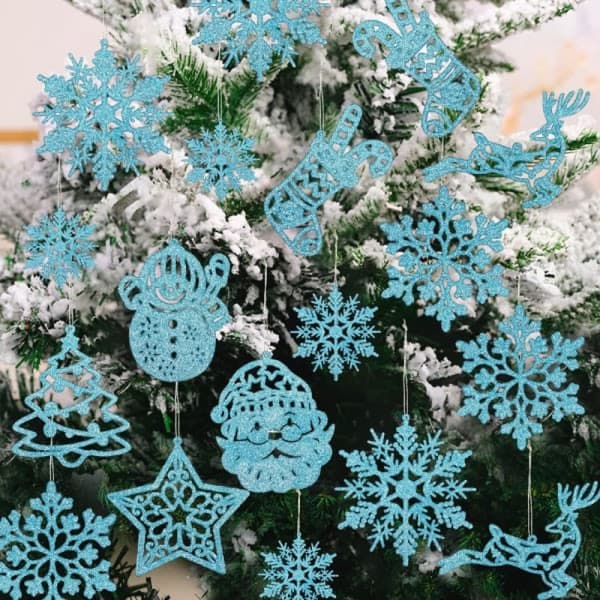 #Juletrærpynt Snøfnuggpynt - 20 stk Blå Glitter Jul#