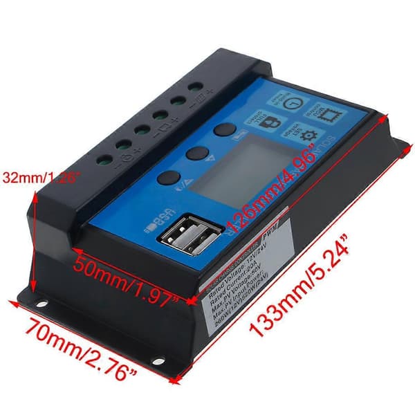 PWM 10/20/30A Dobbel USB Solcellepanel Batteriregulator Ladekontroller 12/24V LC