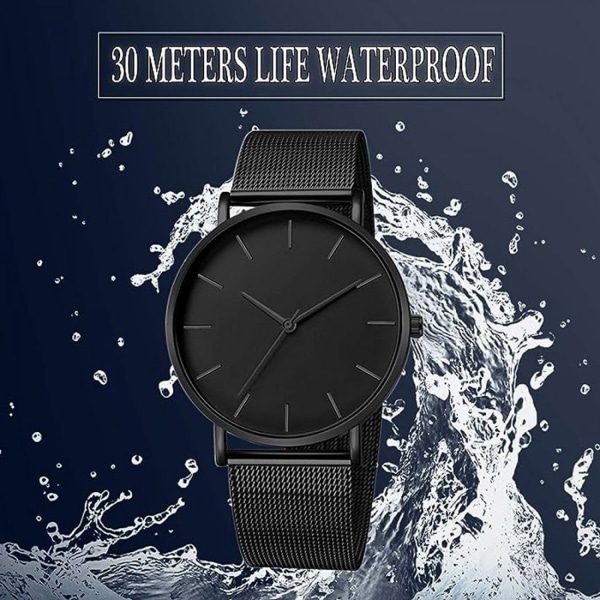 #Musta minimalistinen miesten analoginen watch#