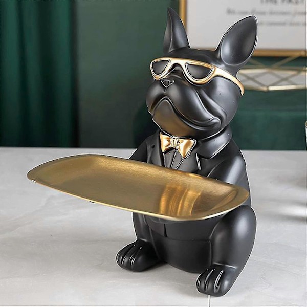 Resin Bulldog Statue - Hundefigur - Håndværksdekoration - Sort