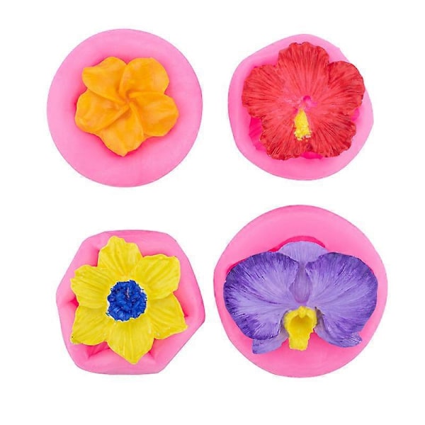 4 Pak Mini Silikoneforme Silikone Blomsterforme Kagedekoration Sukkerforme til Chokolade Slik Bagekopper Festdekoration