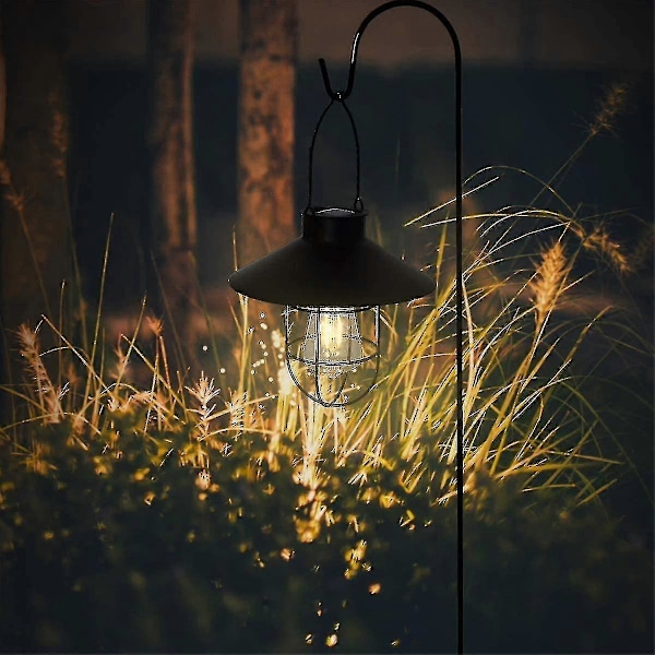 Solcellelykt Utendørs Hengende Lys Metall Solcellelampe Med Varm Hvit Edison Pære Design For Hage, L Størrelse