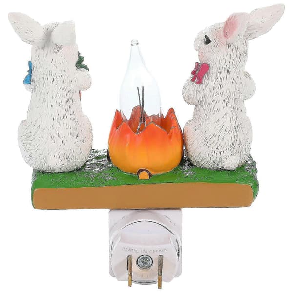 Easter Bunny Campfire Flickering 3D Rabbit Night Light Plug-in, Rabbits Campfire Flicker Flame Night Light, Rabbits Figurine Lamps, Easter Or[D]