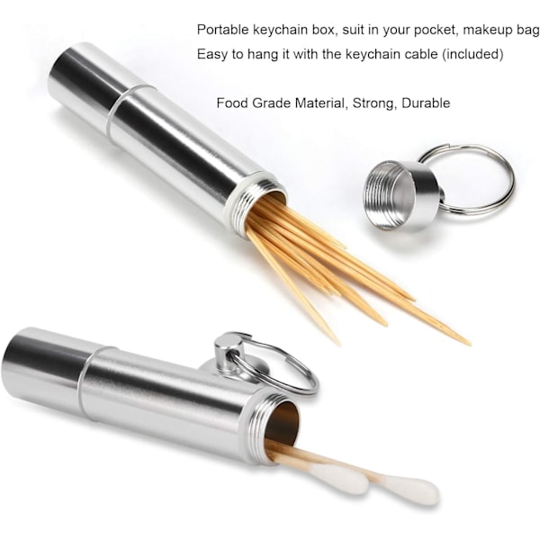 En silverfärgad 17×85MM bärbar metalltandpetarehållare, lätt aluminium