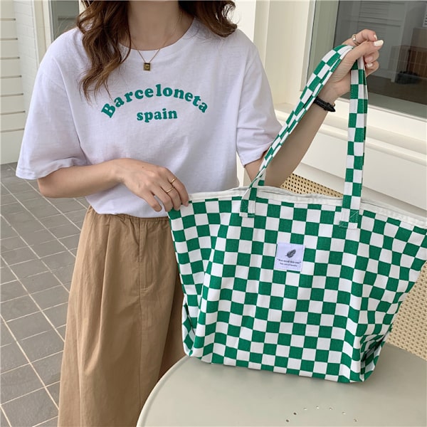Ternet canvas tote taske (grøn 52*20*32cm) blød tote til kvinder
