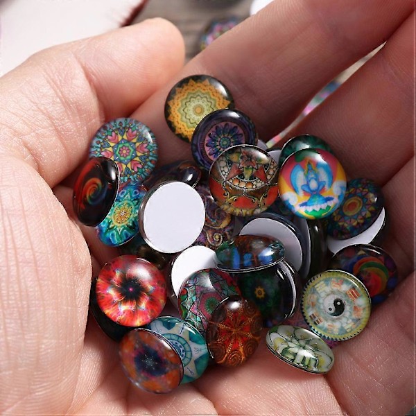1 Set 50 st Blandade Runda Mosaikplattor för Hantverk Glasmosaikmaterial för Smyckestillverkning (Färgglada 12MM)