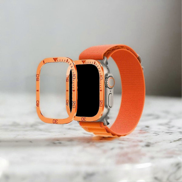 Ultratydligt klockhärdat glasskydd med metallram, tidsskalramskydd för iWatch 8