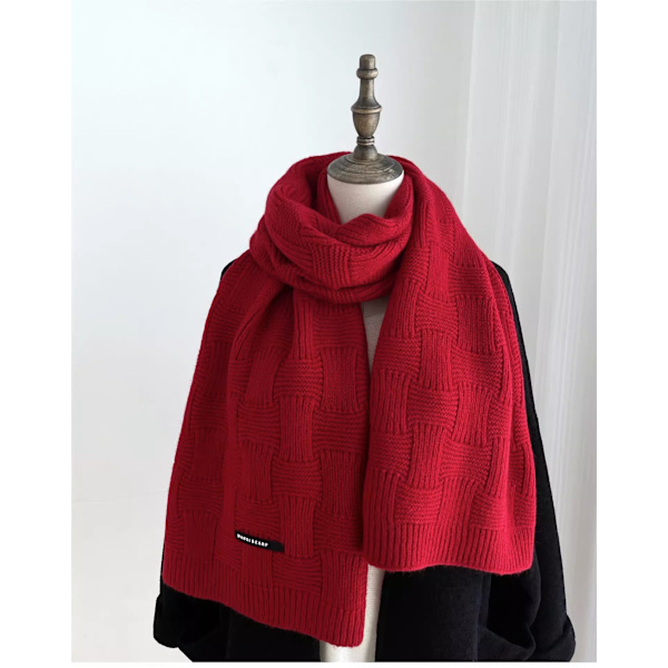 #Solid farget skjerf, vinter tykk varm sjal, rød#