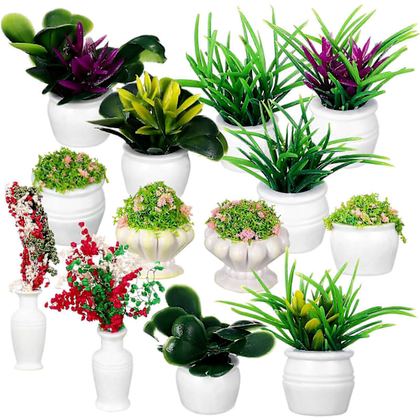 13 stk. Dukkehusplanter Miniatyr Bonsaiplanter Mini Potteplanter Modeller Små Falske Grøntområder Ornamenter