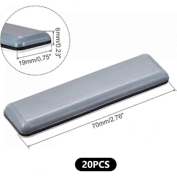20 Stycken Teflon Möbelkuddar Självhäftande 70 x 19 mm Rektangel Teflon Möbelglidare för Kraftig Självhäftande Möbelkuddar Teflon Skydd