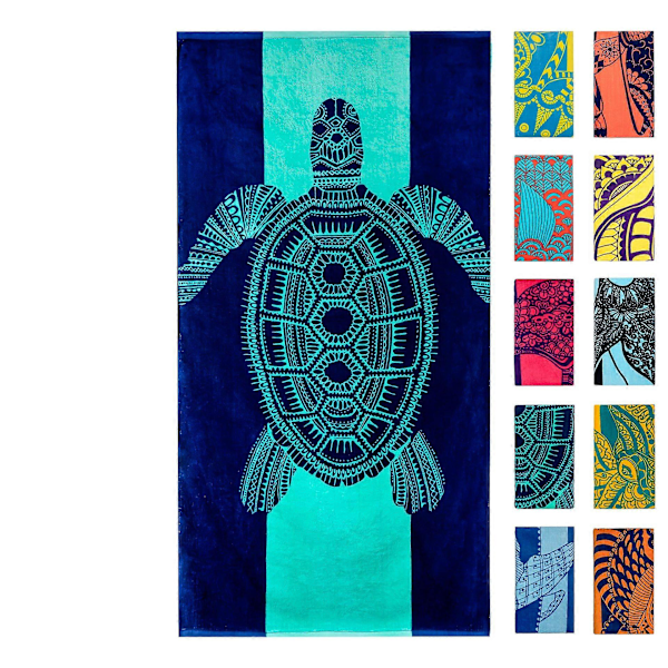 Turtle strandhåndkle tropisk blått, unik design størrelse 75*150CM bomull, egnet for barn og voksne