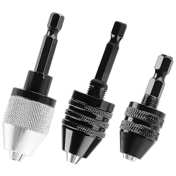 3 stk. 1/4 tomme sekskant nøglefri borepatron hurtigskift adapter konverter slagboremaskiner bits, elektrisk T