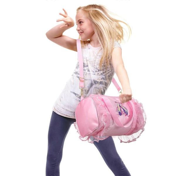 Ballet Danse Taske Broderet Mønster Tote Gymnastik Sportstaske Håndtaske Skuldertaske med Fluffy Bold Vedhæng Nøglering til Piger