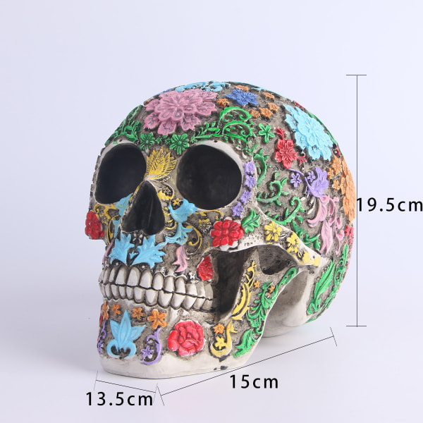 Naturlig storlek färgglad blommig mänsklig skalle modell vuxen huvudben