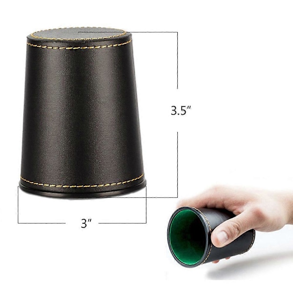 5-pack Svarta Tärningskoppar i Läder (8,9 x 7,6 cm) med Färgglad Sammetfodrad Insida och 25 Matchande Färgglada Tärningar