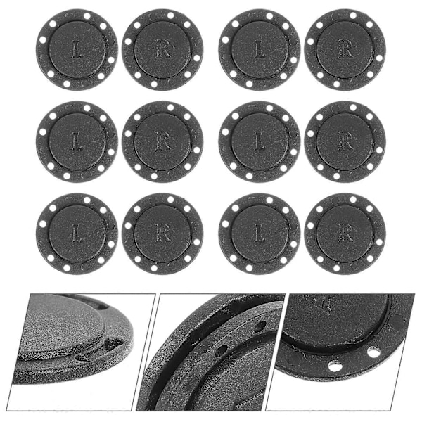 6 Par Magnetiske Knapper Frakke Trykknapper Usynlige Trykknapper Hæfter DIY Sy Tilbehør (Sort, Diameter 2.2cm)