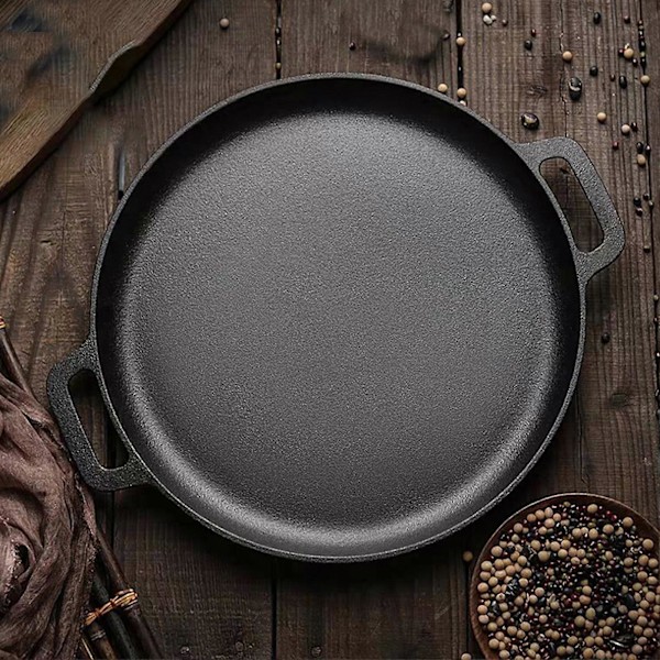 Rund stegepande i støbejern med dobbelte løkkehåndtag, tyk stegepande non-stick multifunktionel til madlavning, bagning, grillning, køkkenudstyr