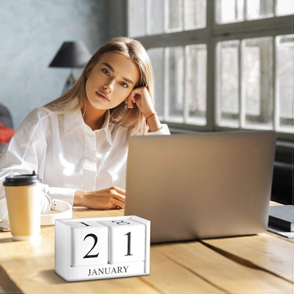 1 stk. skrivebordskalender, trækalender med manuel justering, holdbar, smart tilbehør til hjemmet eller kontoret, hvid, 15,5*10*7,5 cm