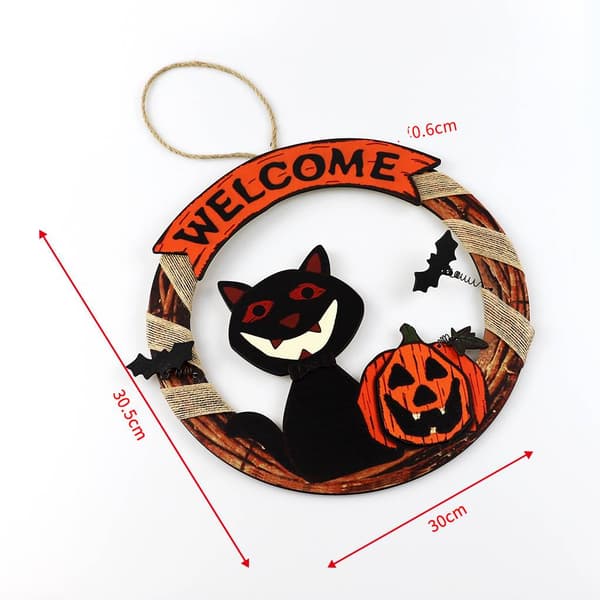 #Træ Halloween Dørhæng - Sort Kat og Græskar, Halloween#