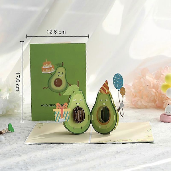 Fantastiskt födelsedag pop up-kort, 3D Avocado Pop-Up födelsedagskort, söta födelsedagspresentkort för flickvän, pojkvän, kvinnor, män, barn