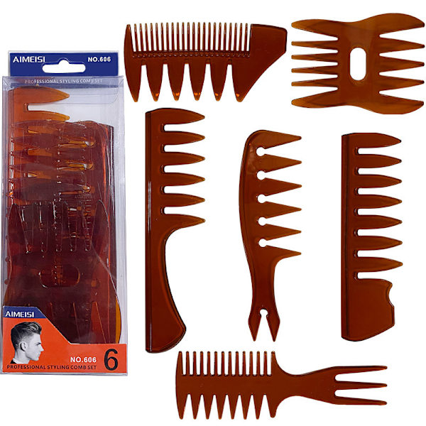 6-pack Quiff Styling Kammar för Män Professionell Hårförläggningsborste